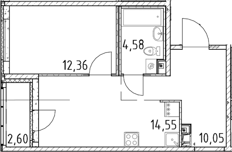1-комнатная квартира 41.54 м², 10/17 эт., ЖК «Город Первых»
